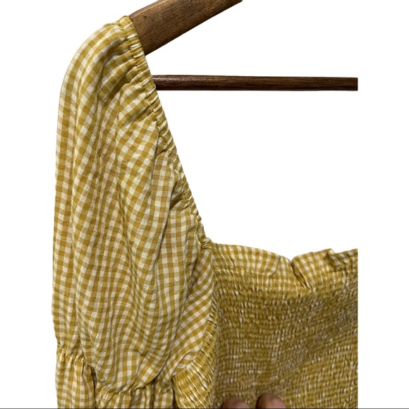 URBAN OUTFITTERS GOLDEN YELLOW AND WHITE SMOCKED GINGHAM LONG SLEEVE TOP - Picture 12 of 15